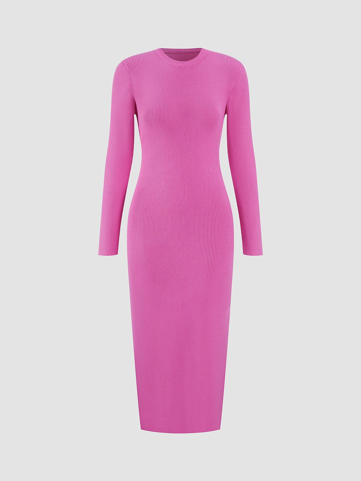 Pink Long Sleeve Rib Slit Midi Sweater Dress sold by COMMENSE product image thumbnail 2