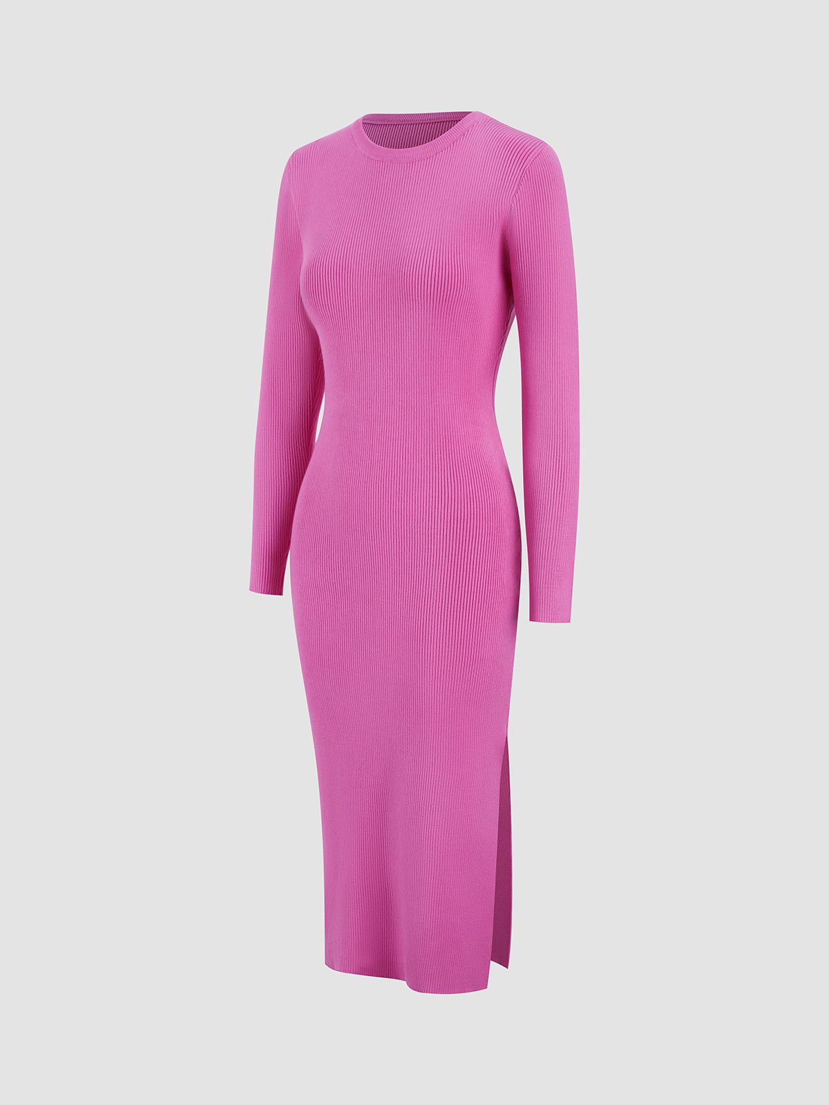 Pink Long Sleeve Rib Slit Midi Sweater Dress sold by COMMENSE product image thumbnail 3