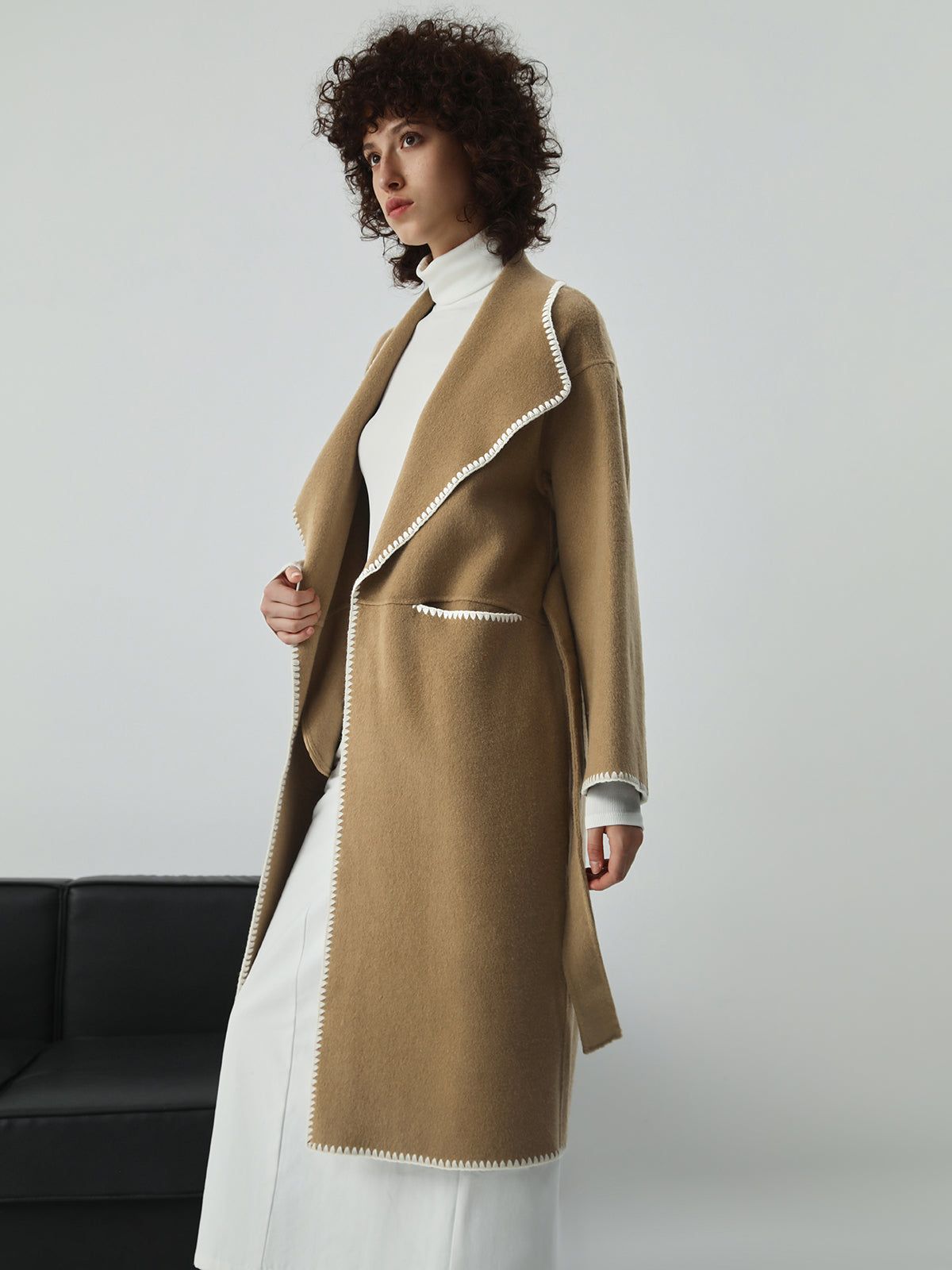 Double Faced Embroidered Trim Trench Coat sold by COMMENSE product image thumbnail 4