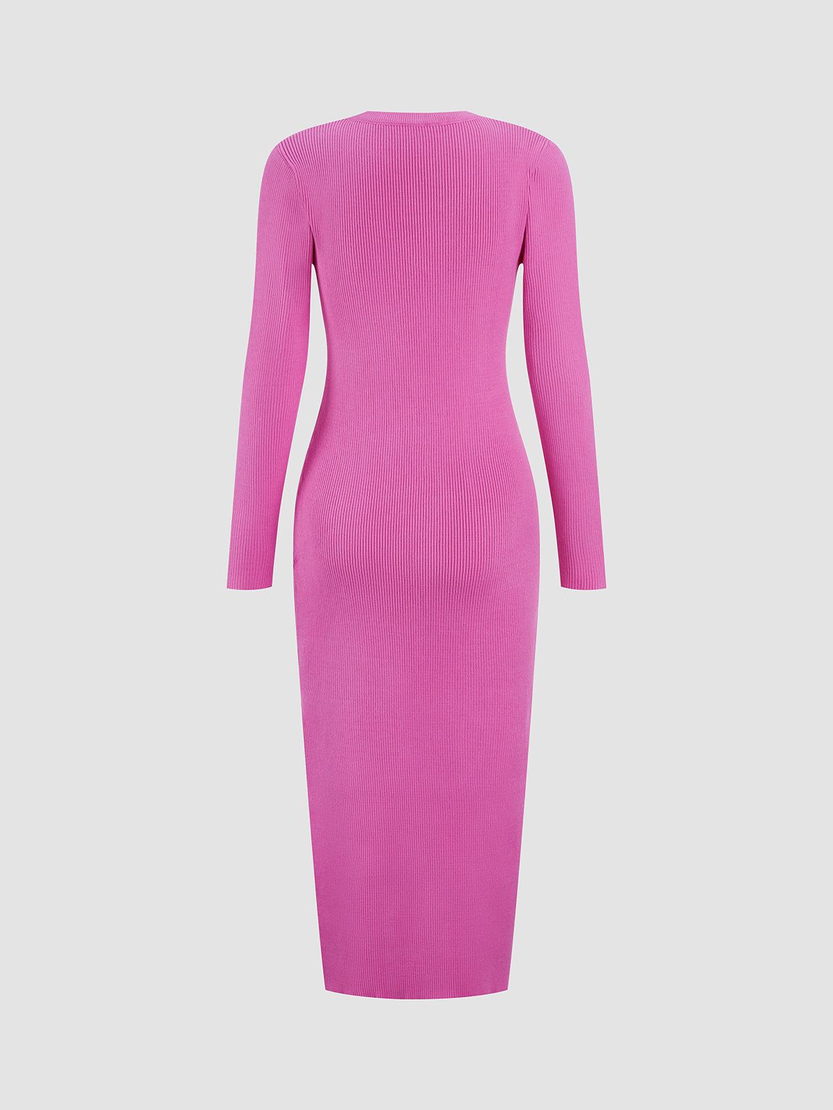 Pink Long Sleeve Rib Slit Midi Sweater Dress sold by COMMENSE product image thumbnail 4