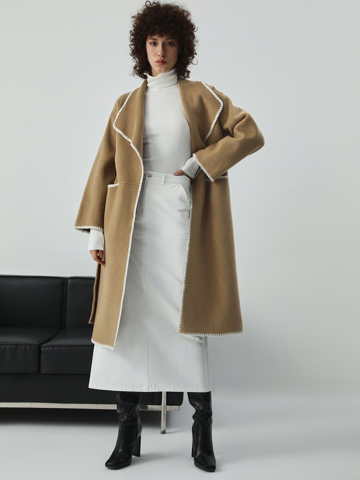 Double Faced Embroidered Trim Trench Coat sold by COMMENSE product image thumbnail 2