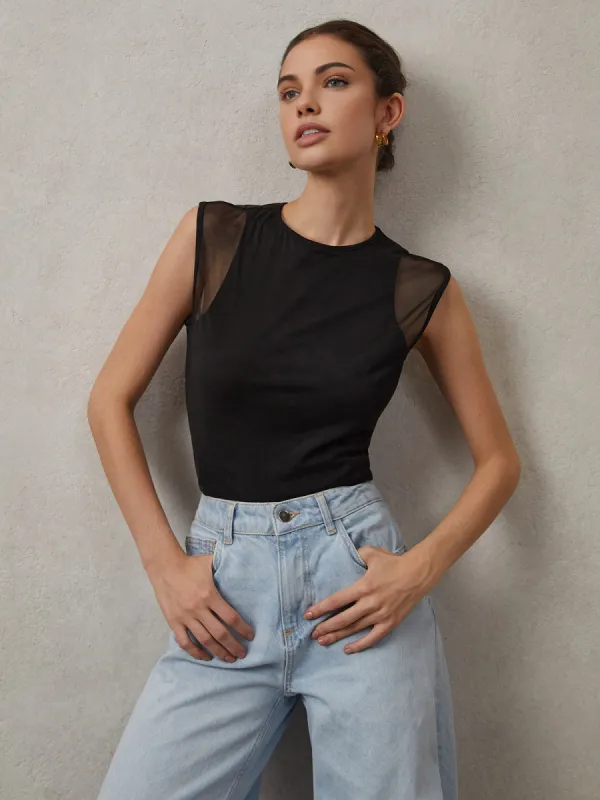 Mesh Insert Basic Tank Top sold by COMMENSE