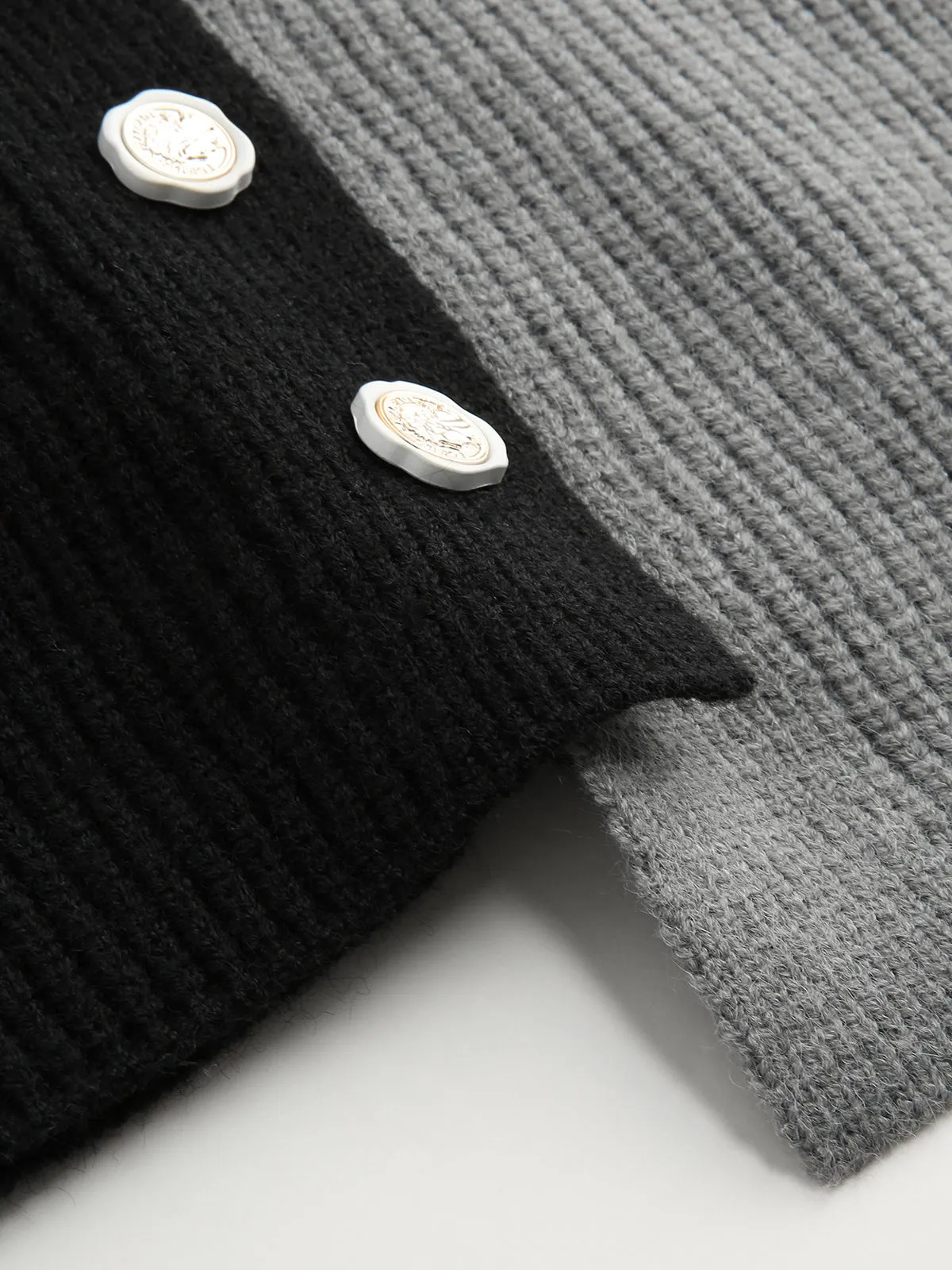 Patchwork Cable Knit Contrast Stitch Cardigan sold by COMMENSE product image thumbnail 4