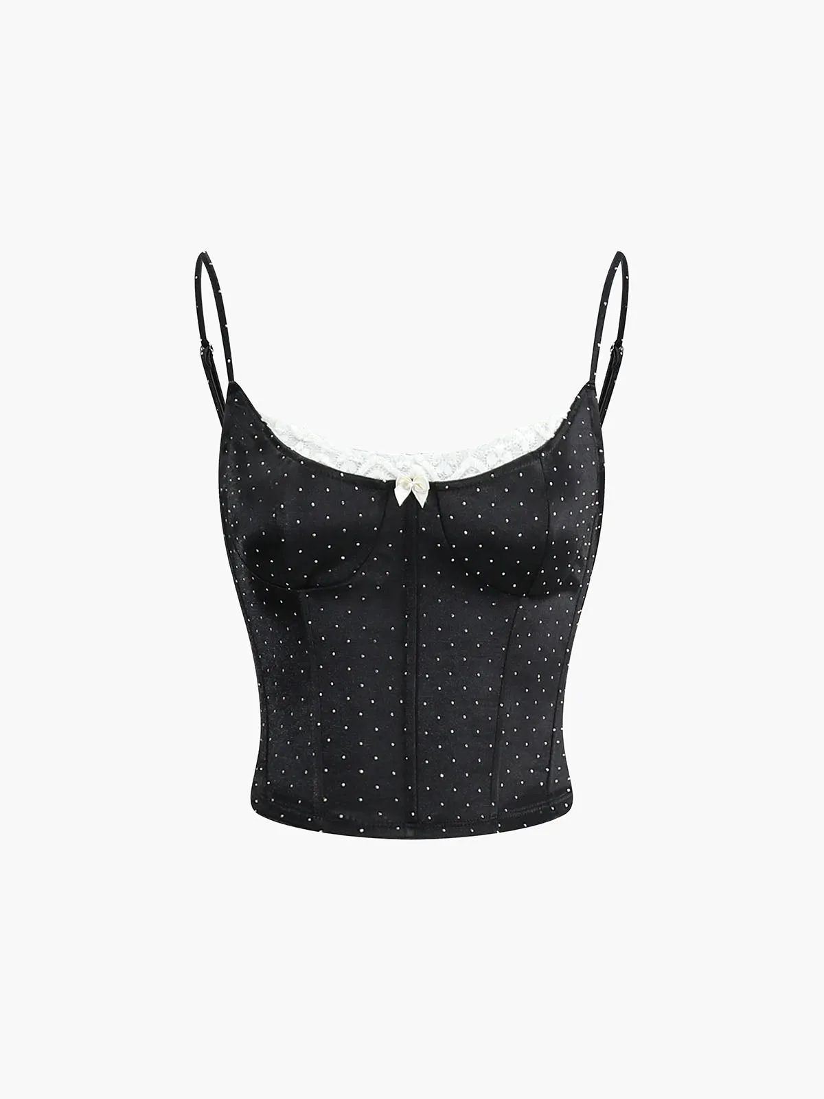 Polka Dot Lace Trim Bow Decor Cami Top sold by COMMENSE