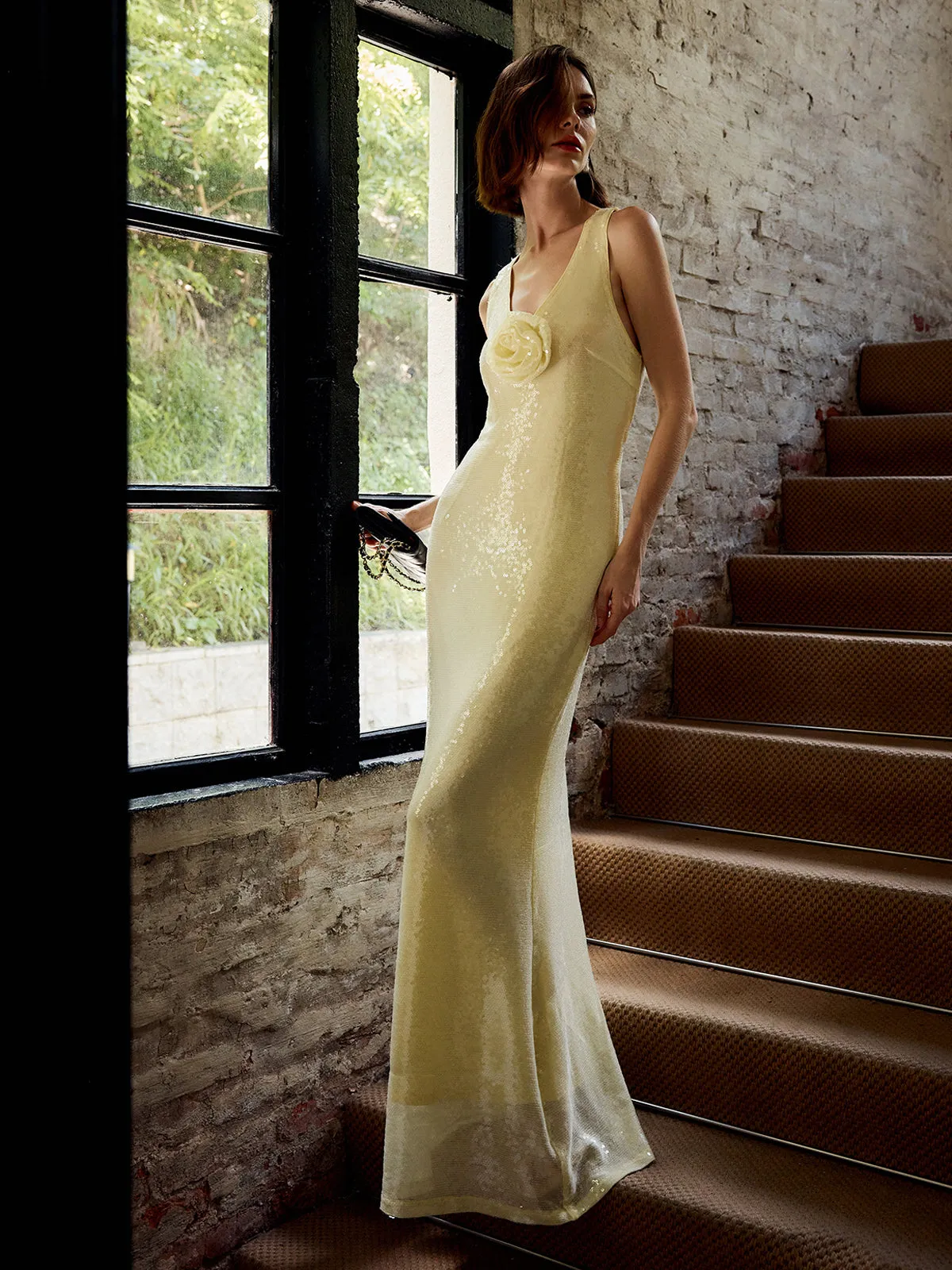Rosette Halter Sequins Long Dress sold by COMMENSE product image thumbnail 5