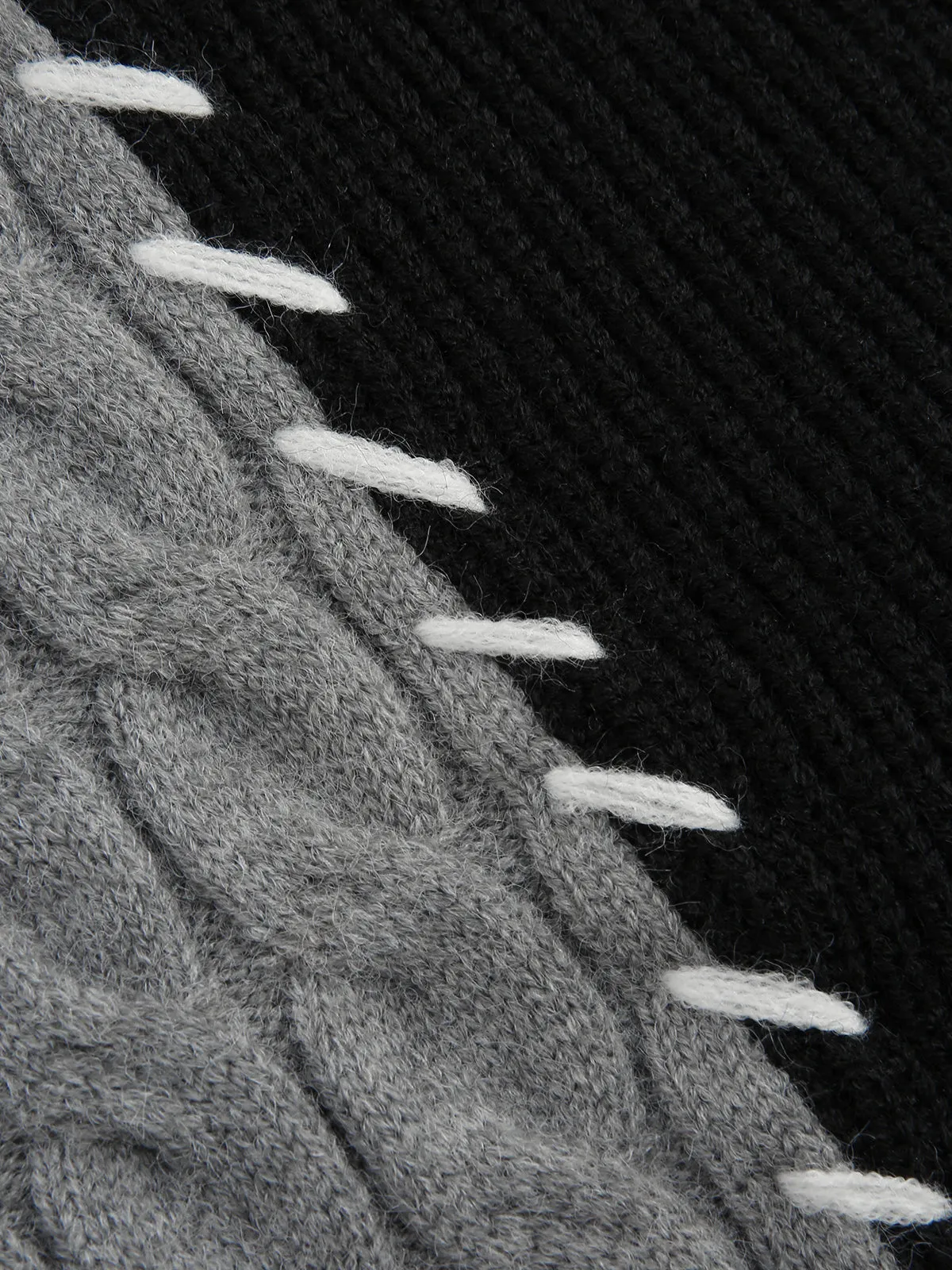 Patchwork Cable Knit Contrast Stitch Cardigan sold by COMMENSE product image thumbnail 3