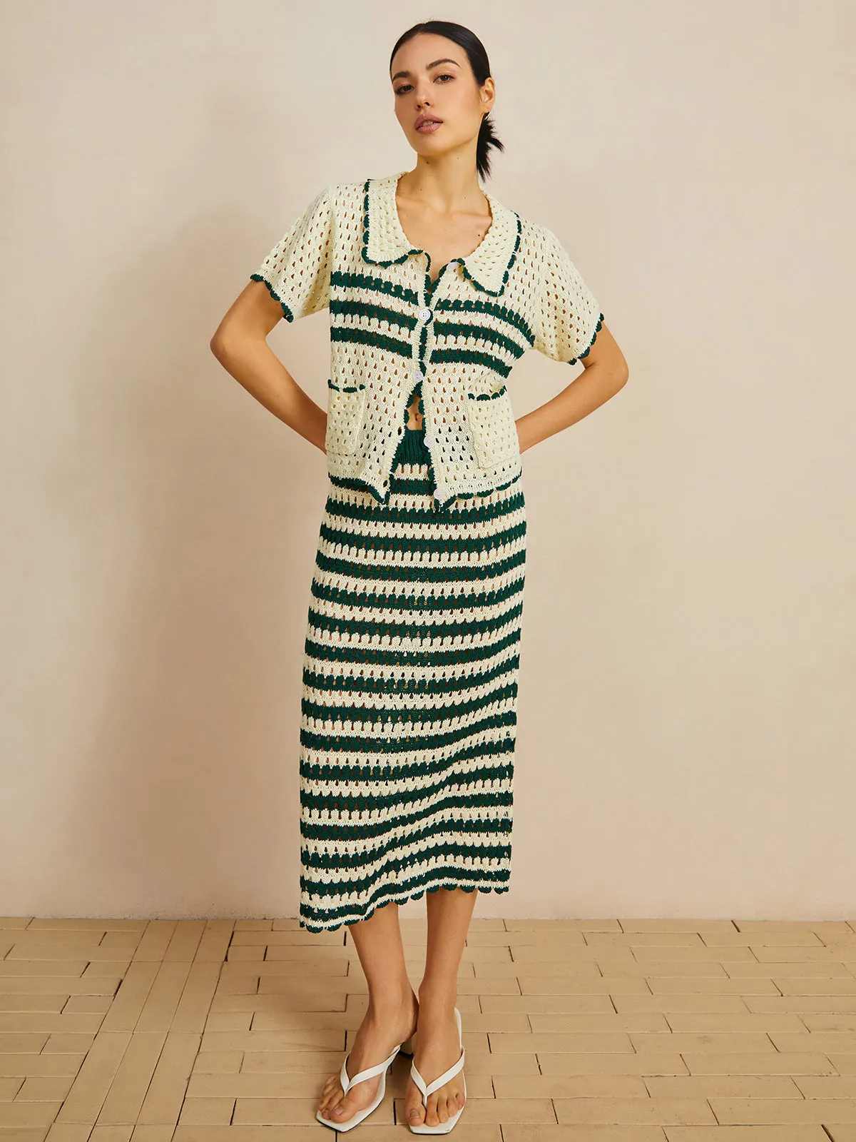 Contrast Trim Striped Skirt Set sold by COMMENSE product image thumbnail 4