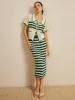 Contrast Trim Striped Skirt Set sold by COMMENSE