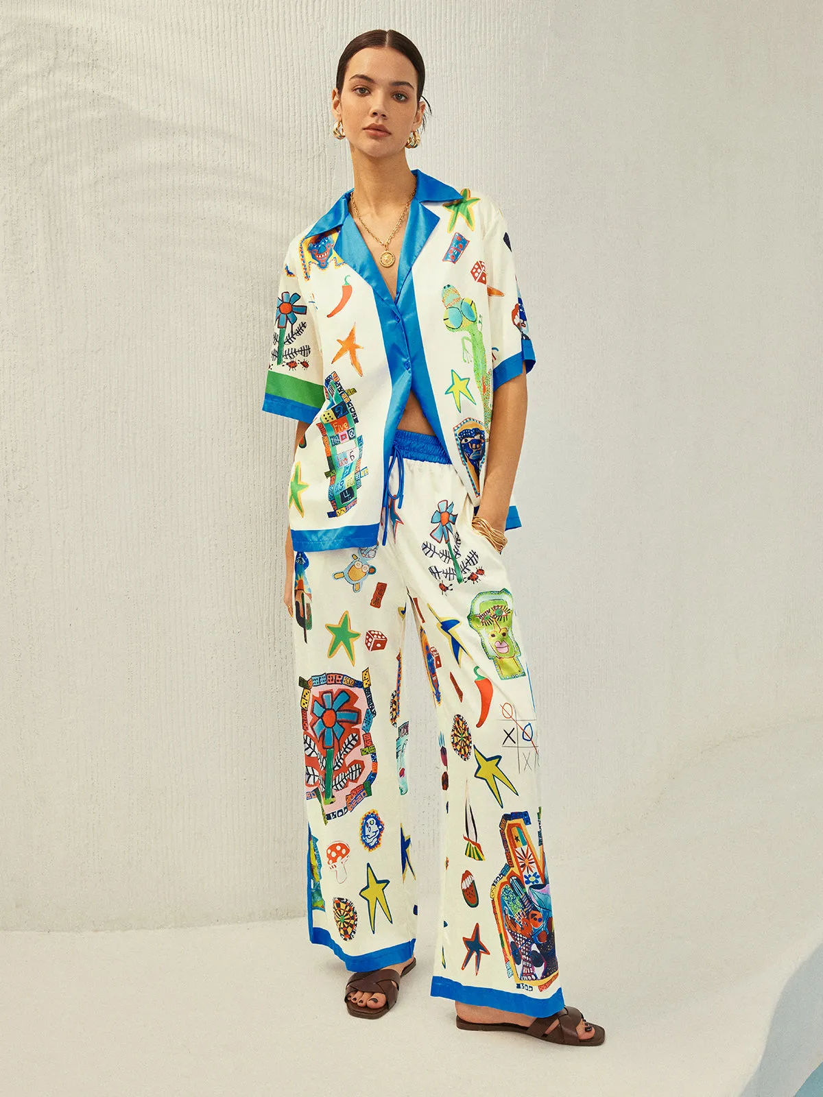 Contrast Binding Print Pants Set sold by COMMENSE product image thumbnail 3