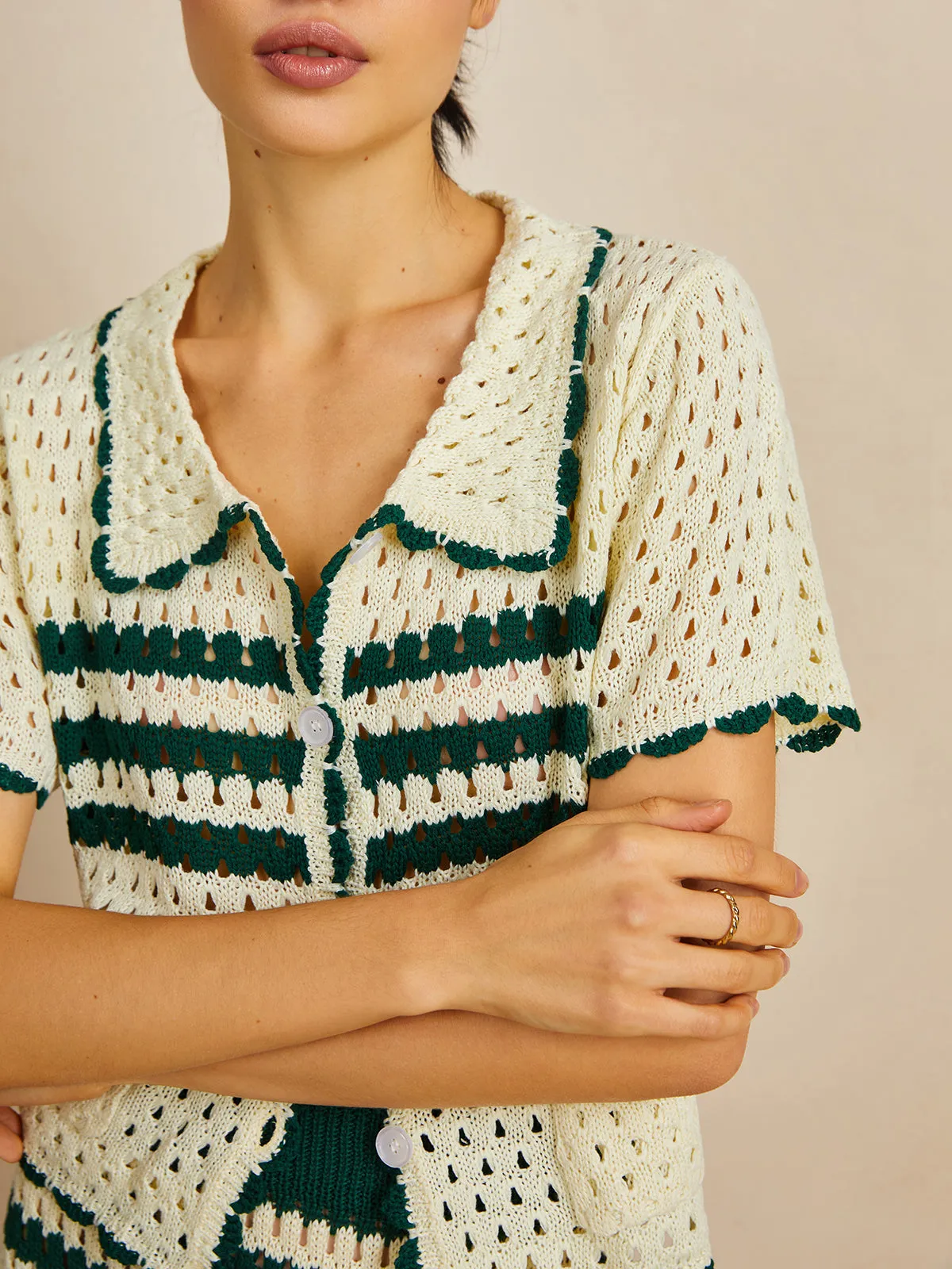 Contrast Trim Striped Skirt Set sold by COMMENSE product image thumbnail 5