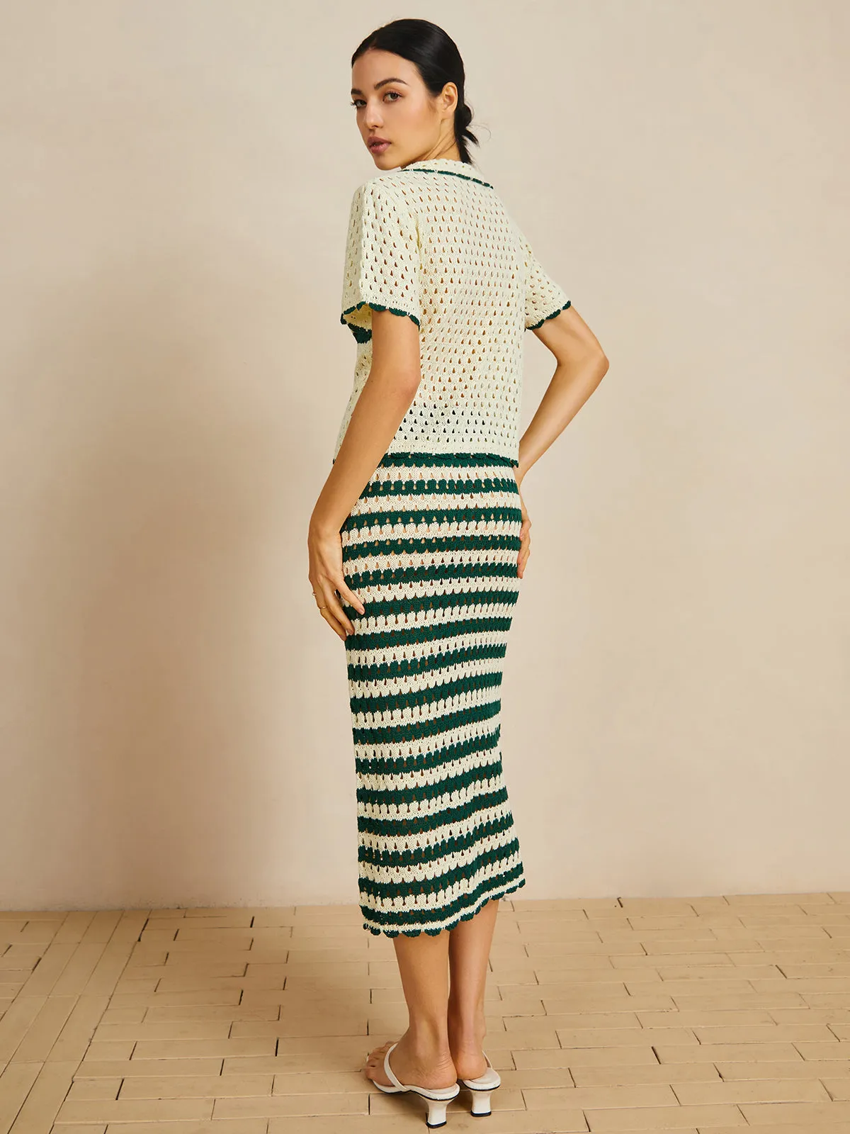 Contrast Trim Striped Skirt Set sold by COMMENSE product image thumbnail 2