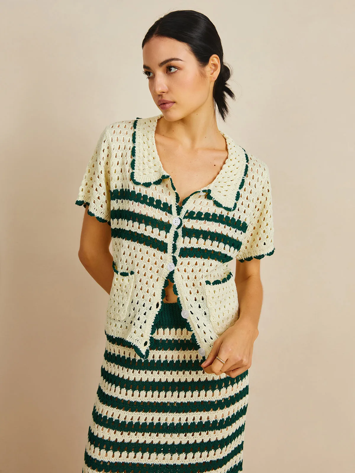 Contrast Trim Striped Skirt Set sold by COMMENSE product image thumbnail 3