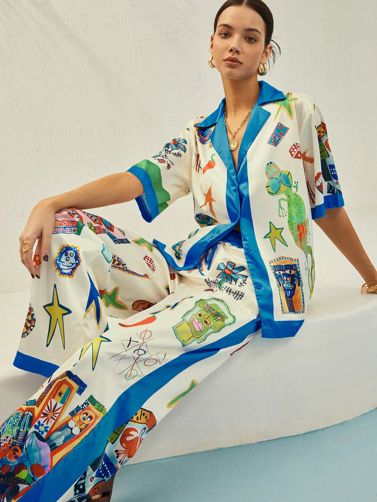 Contrast Binding Print Pants Set sold by COMMENSE product image thumbnail 5