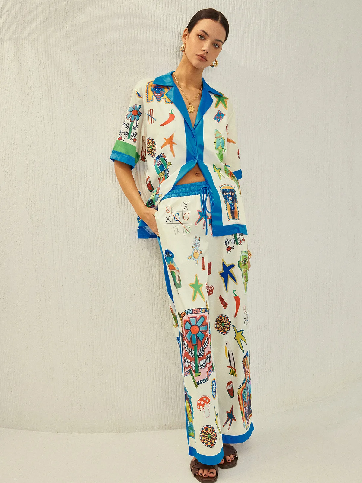 Contrast Binding Print Pants Set sold by COMMENSE product image thumbnail 2