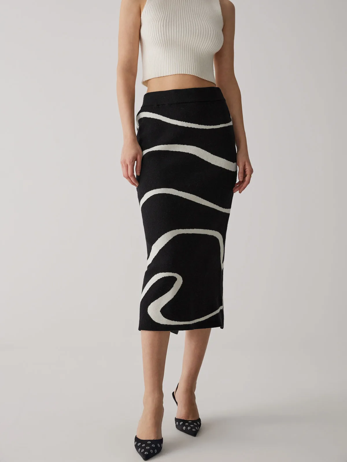 Wave Pattern Knit Midi Skirt sold by COMMENSE product image thumbnail 3