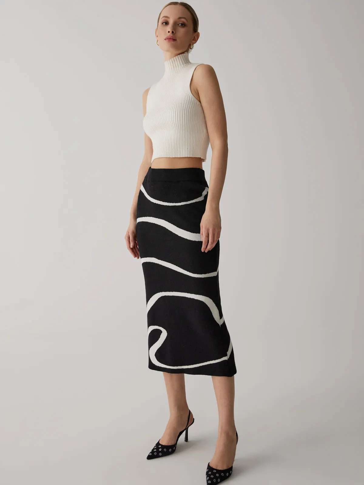 Wave Pattern Knit Midi Skirt sold by COMMENSE product image thumbnail 4