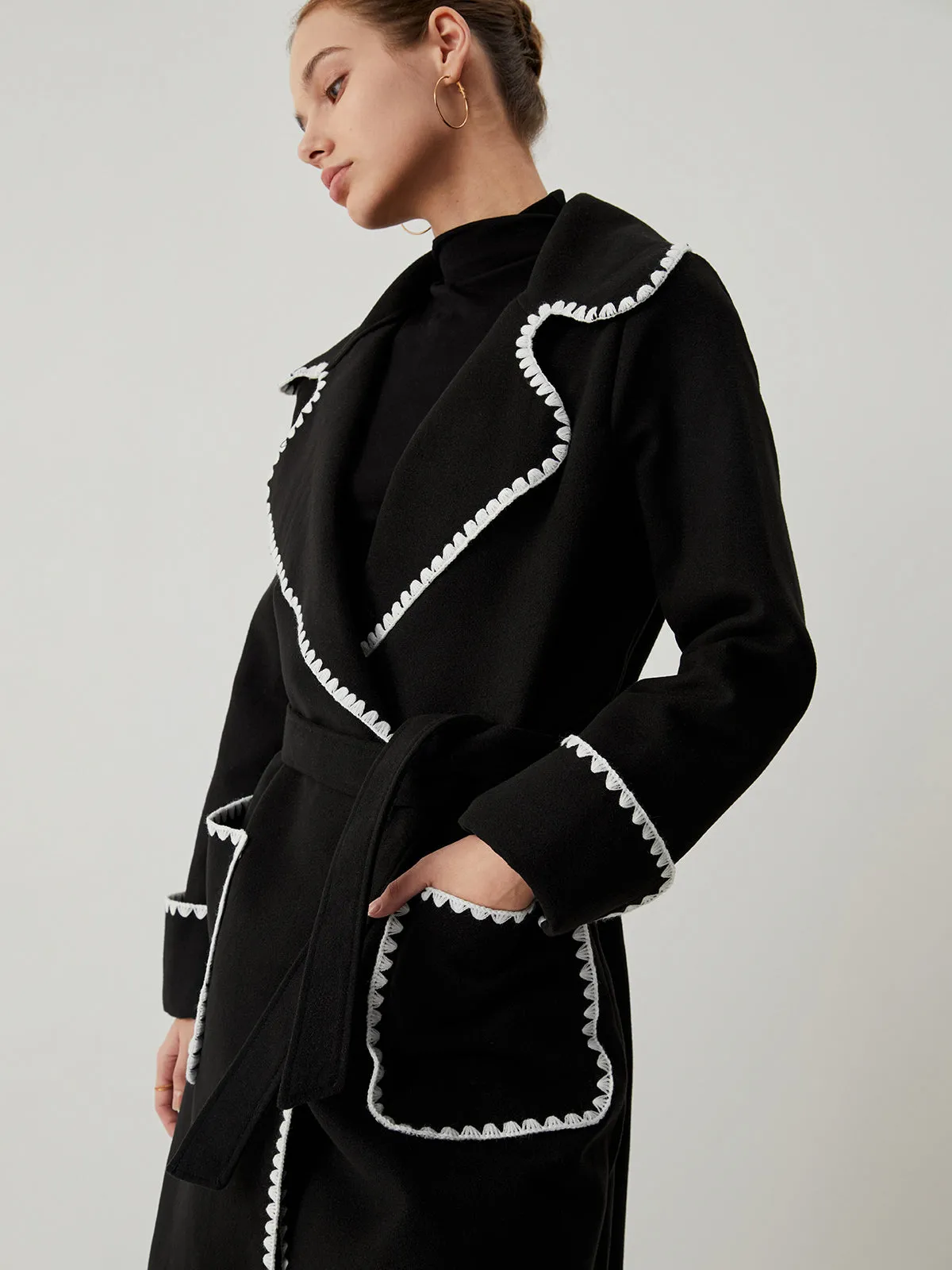 Contrast Trim Pocket Tweed Coat sold by COMMENSE product image thumbnail 4