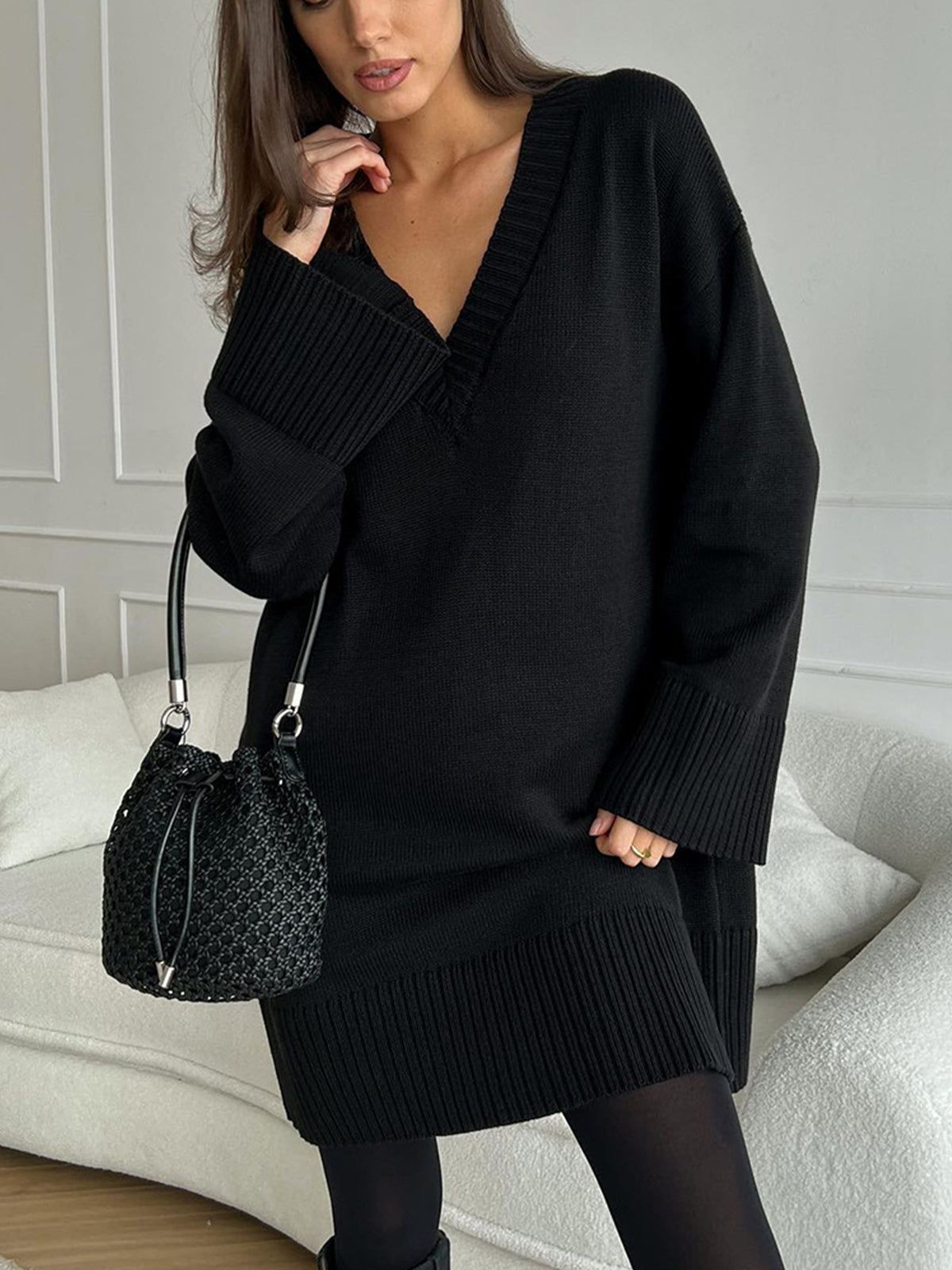 Casual Oversized V-neck Sweater sold by COMMENSE