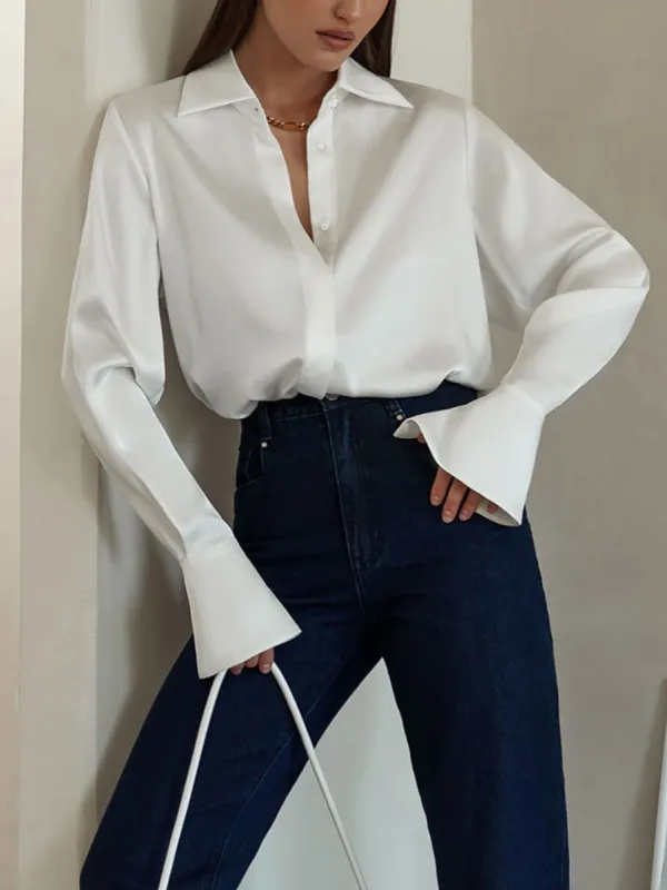 Satin Oversized Button Down Shirt sold by COMMENSE