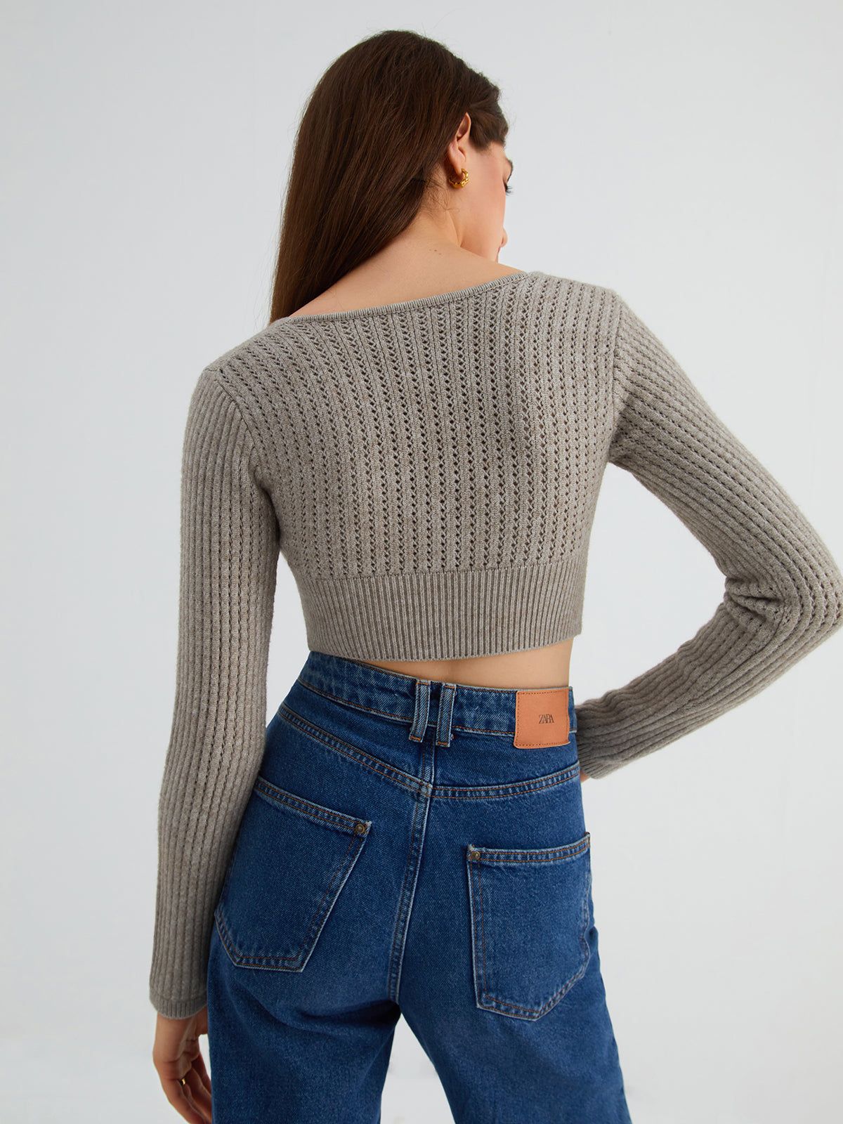 Eyelet Twisted Crop Sweater sold by COMMENSE product image thumbnail 3