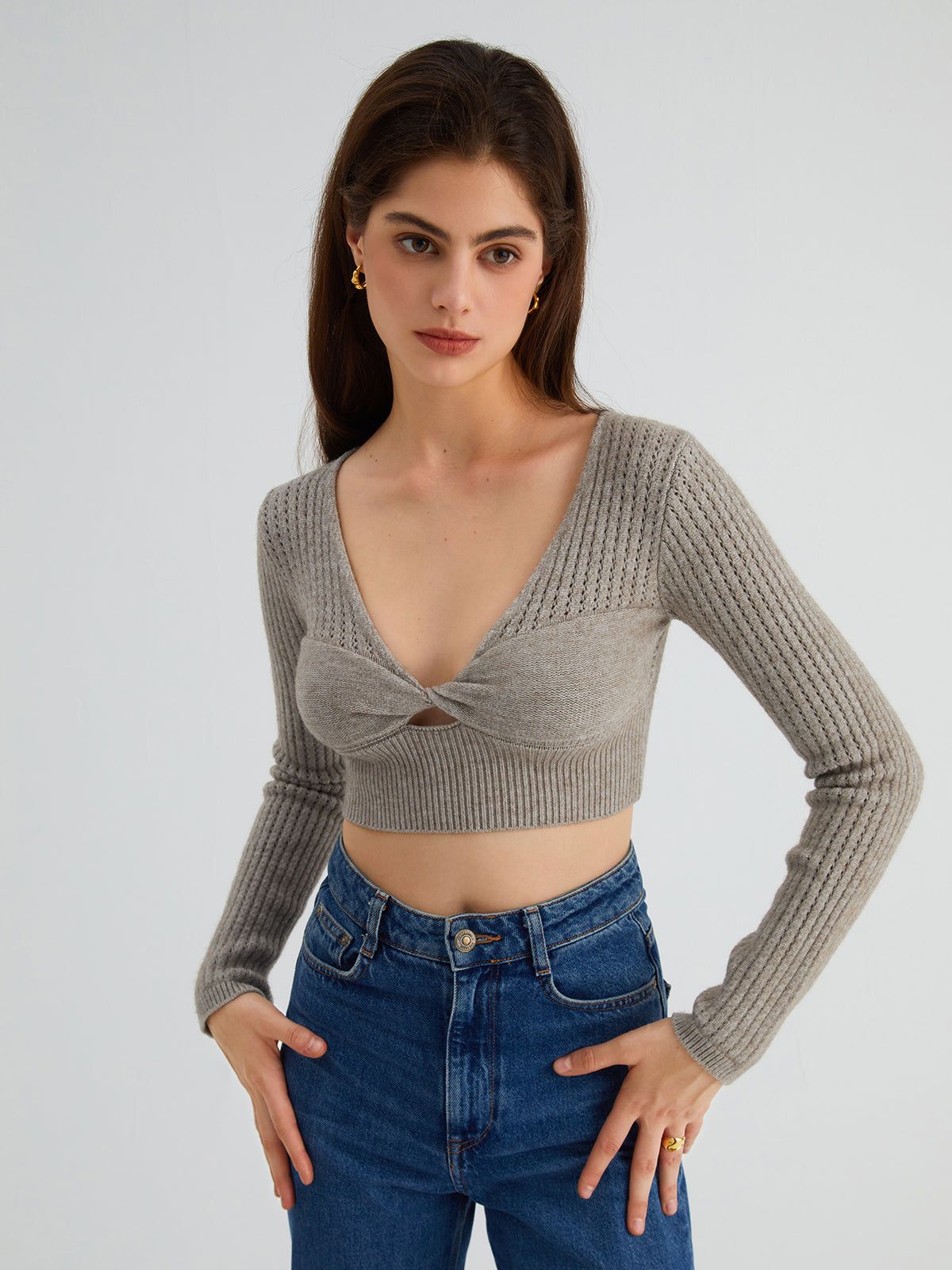 Eyelet Twisted Crop Sweater sold by COMMENSE product image thumbnail 4