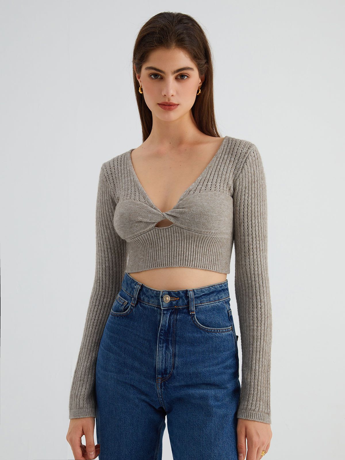 Eyelet Twisted Crop Sweater sold by COMMENSE product image thumbnail 5