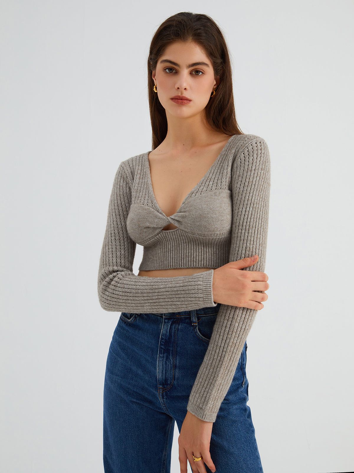 Eyelet Twisted Crop Sweater sold by COMMENSE product image thumbnail 2