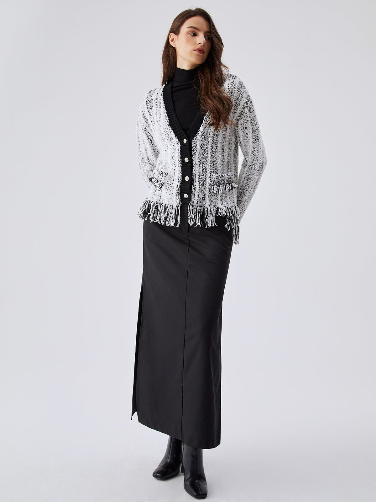 Knit Tassel Trim Button Cardigan sold by COMMENSE product image thumbnail 4