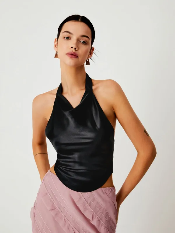 Tied Open Back Satin Top sold by COMMENSE