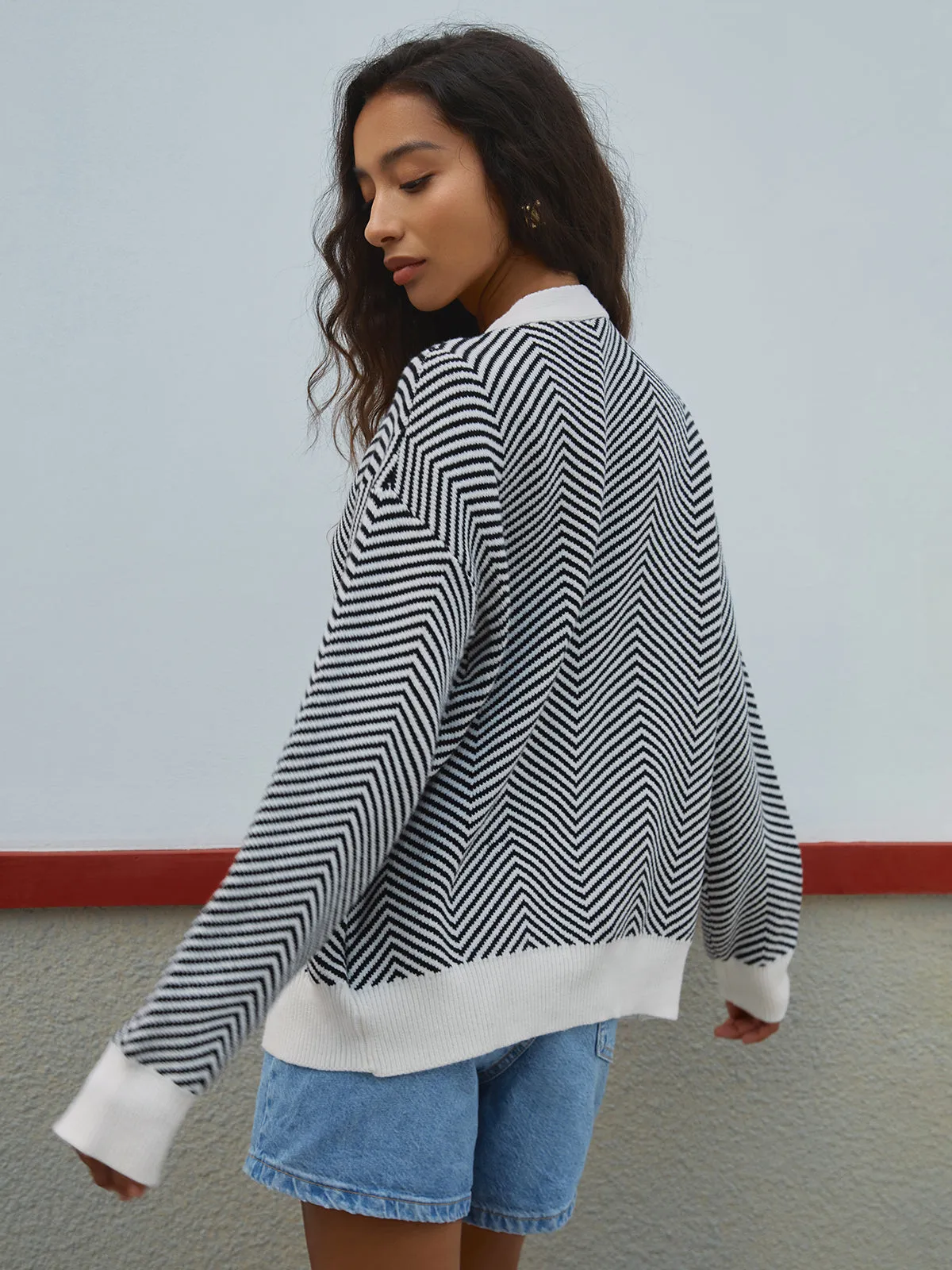 Oversized Herringbone Cardigan sold by COMMENSE product image thumbnail 5