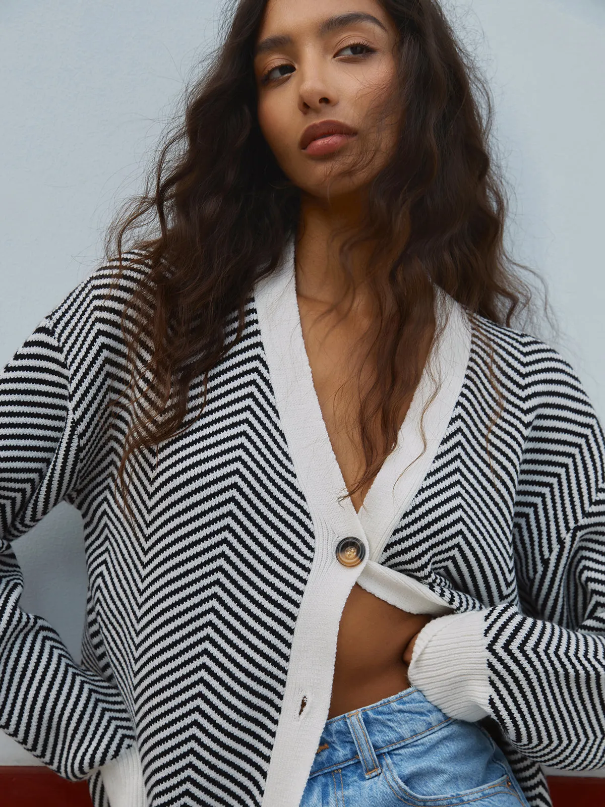 Oversized Herringbone Cardigan sold by COMMENSE product image thumbnail 2