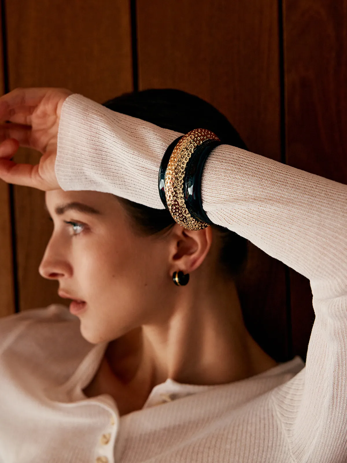 Two Tone Wide Hammered Bracelet sold by COMMENSE product image thumbnail 4