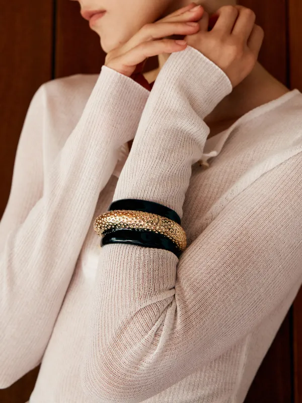 Two Tone Wide Hammered Bracelet sold by COMMENSE