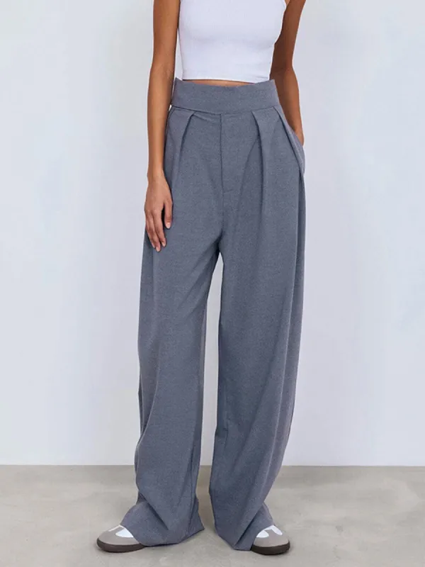 Street Fold Over Pleat Wide Leg Pants sold by COMMENSE