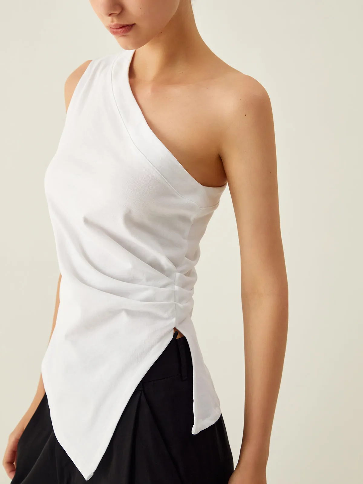 Asymmetrical Neck Split Tank Top sold by COMMENSE product image thumbnail 3