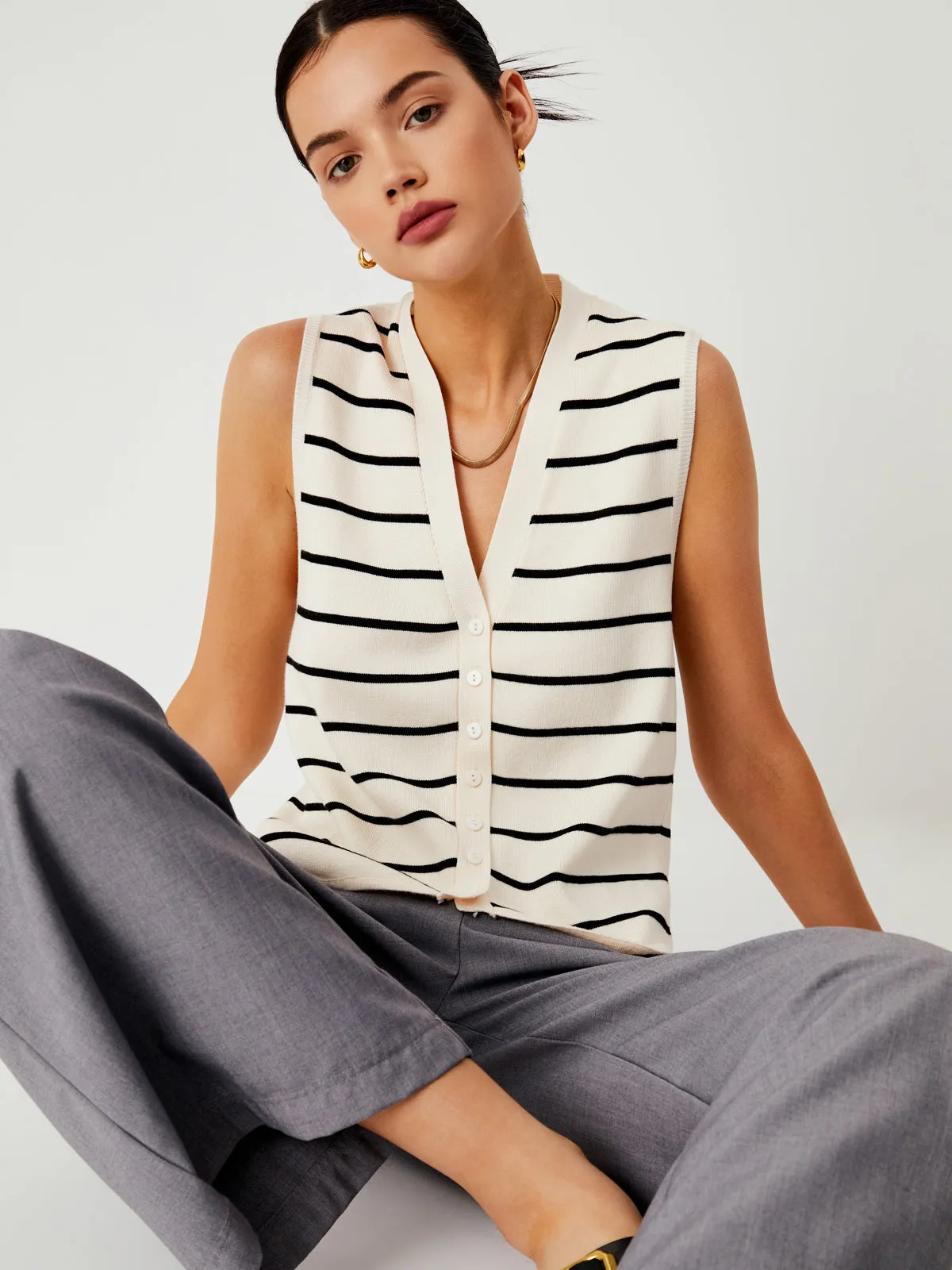 Effortless Stripe Vest sold by COMMENSE