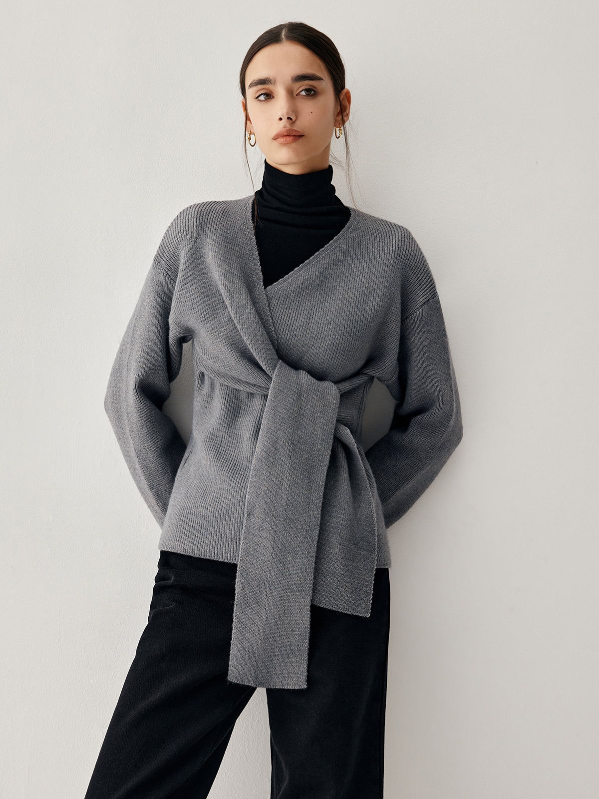 Tie Front Wrap Sweater sold by COMMENSE