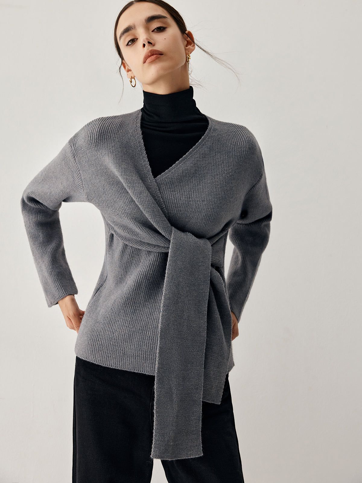Tie Front Wrap Sweater sold by COMMENSE product image thumbnail 2
