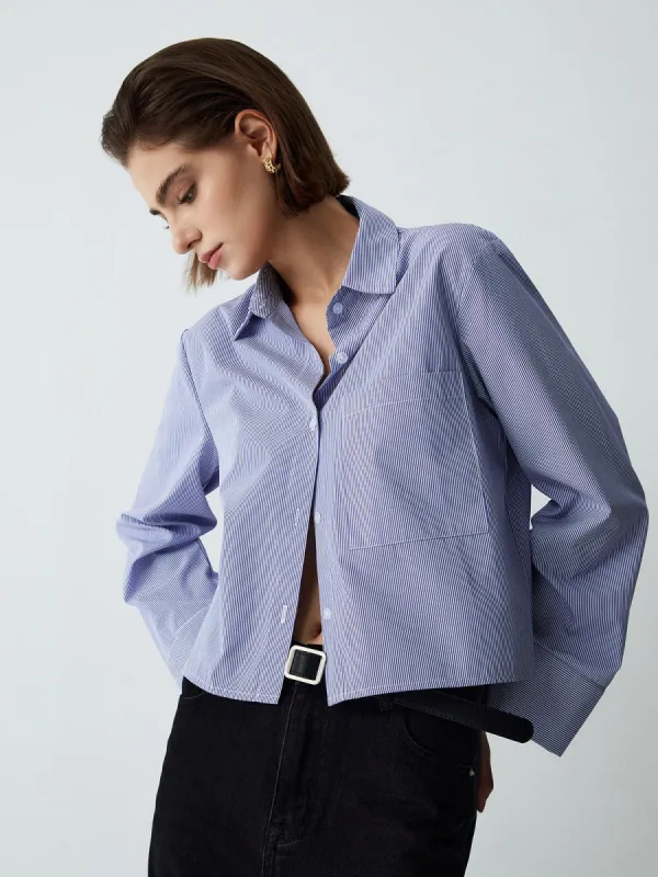 Leisure Pinstripe Crop Shirt sold by COMMENSE