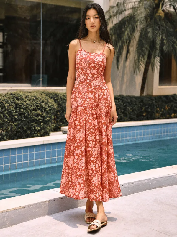 Boho Floral Vacation Cami Long Dress sold by COMMENSE
