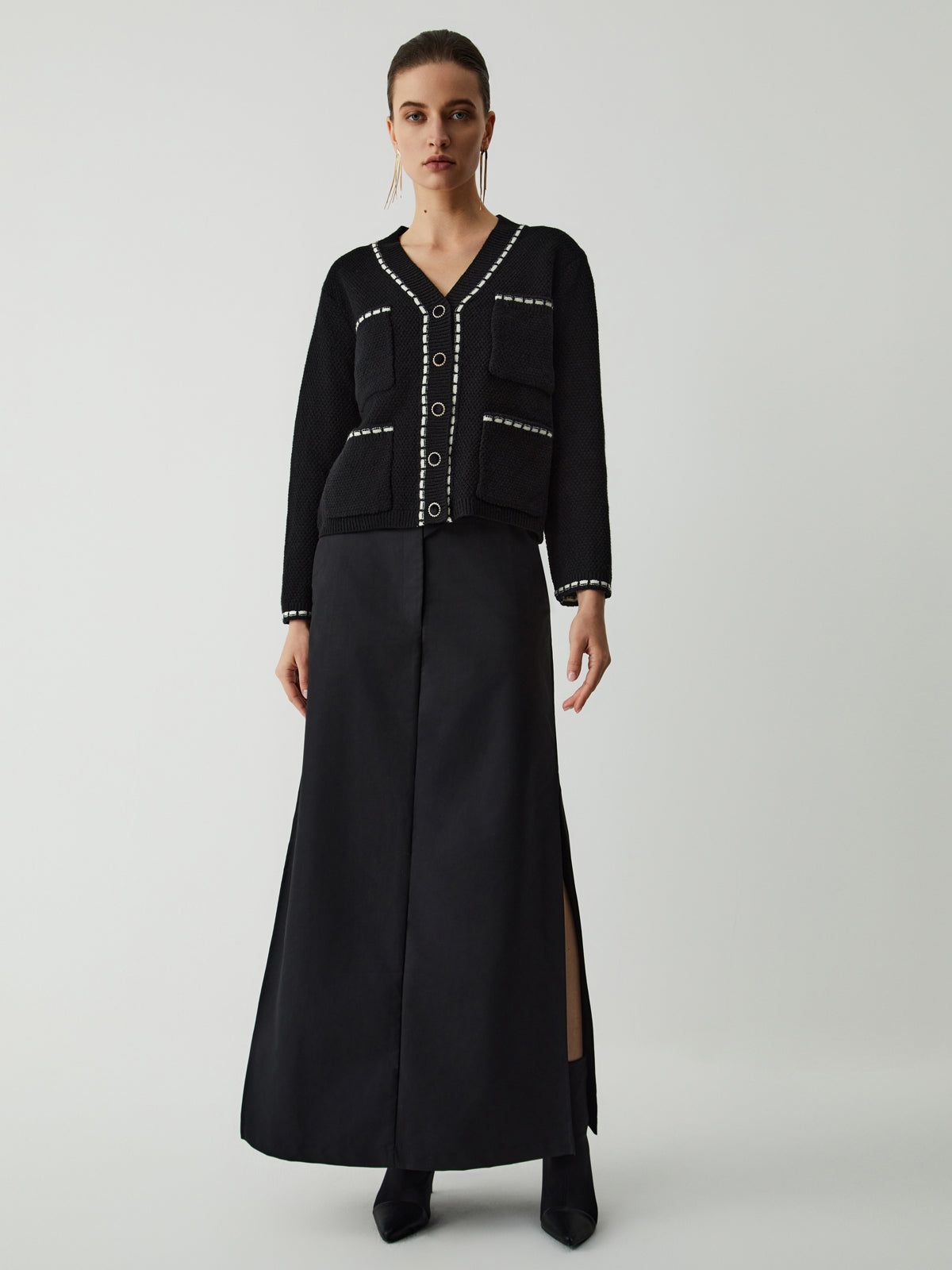 Contrast Trim Pockets Cardigan sold by COMMENSE product image thumbnail 2