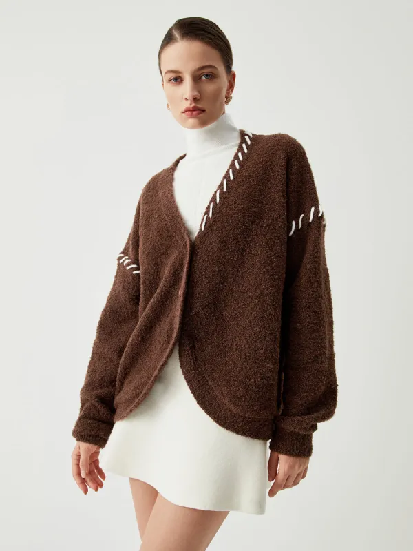 Oversized Contrast Trim Botton Down Cardigan sold by COMMENSE