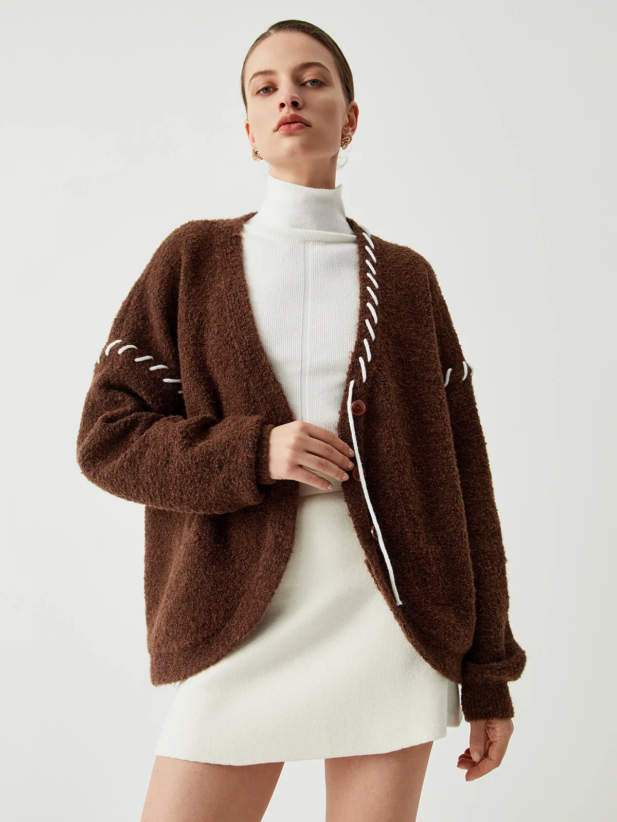 Oversized Contrast Trim Botton Down Cardigan sold by COMMENSE product image thumbnail 5