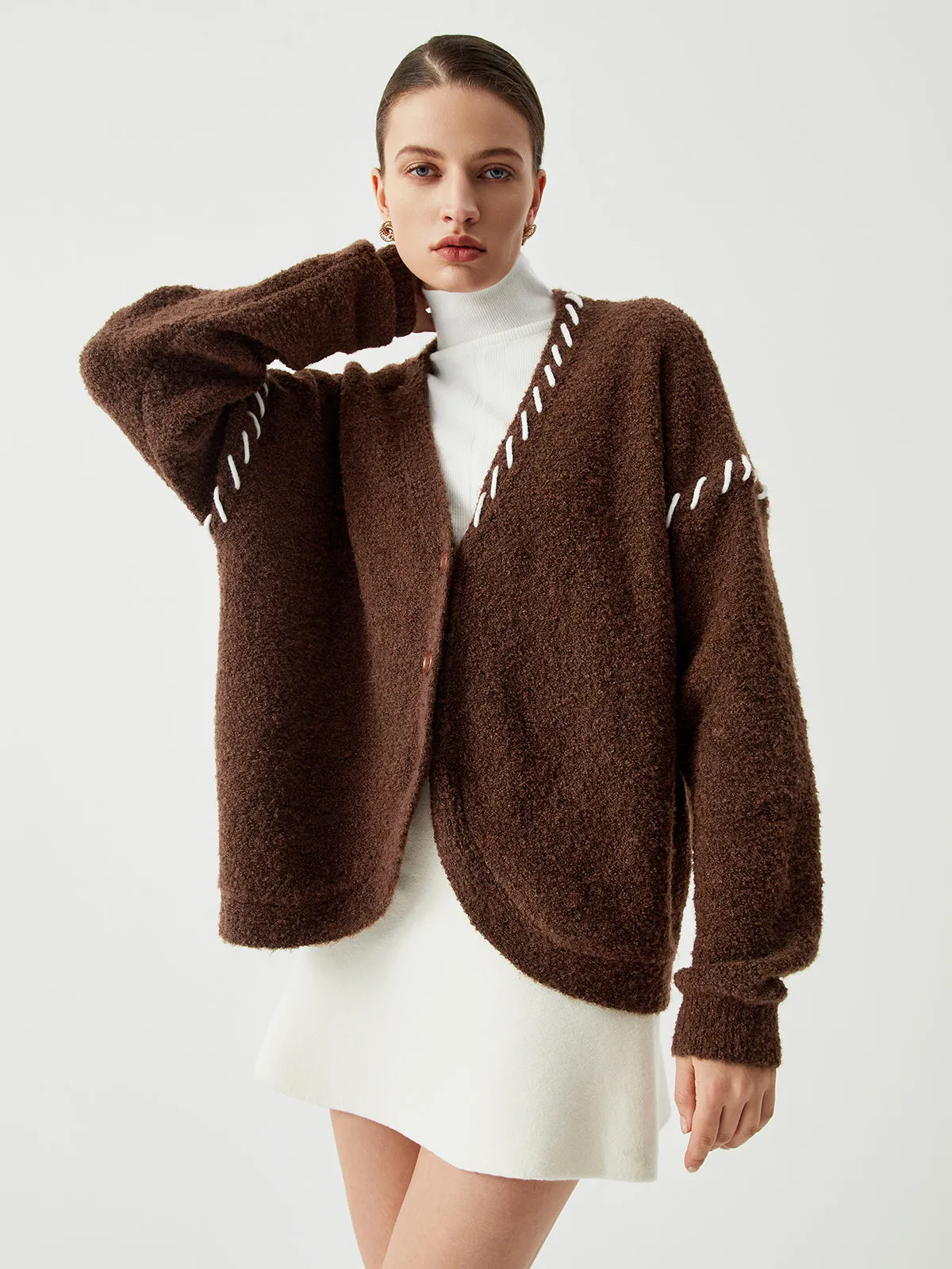 Oversized Contrast Trim Botton Down Cardigan sold by COMMENSE product image thumbnail 2