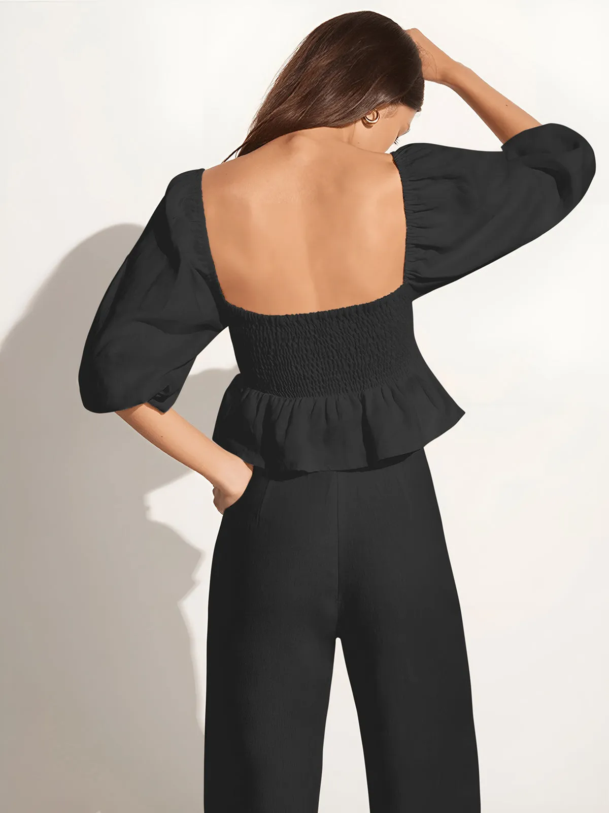 Cotton & Linen Square Neck With Bishop Sleeve Pant Set sold by COMMENSE product image thumbnail 4