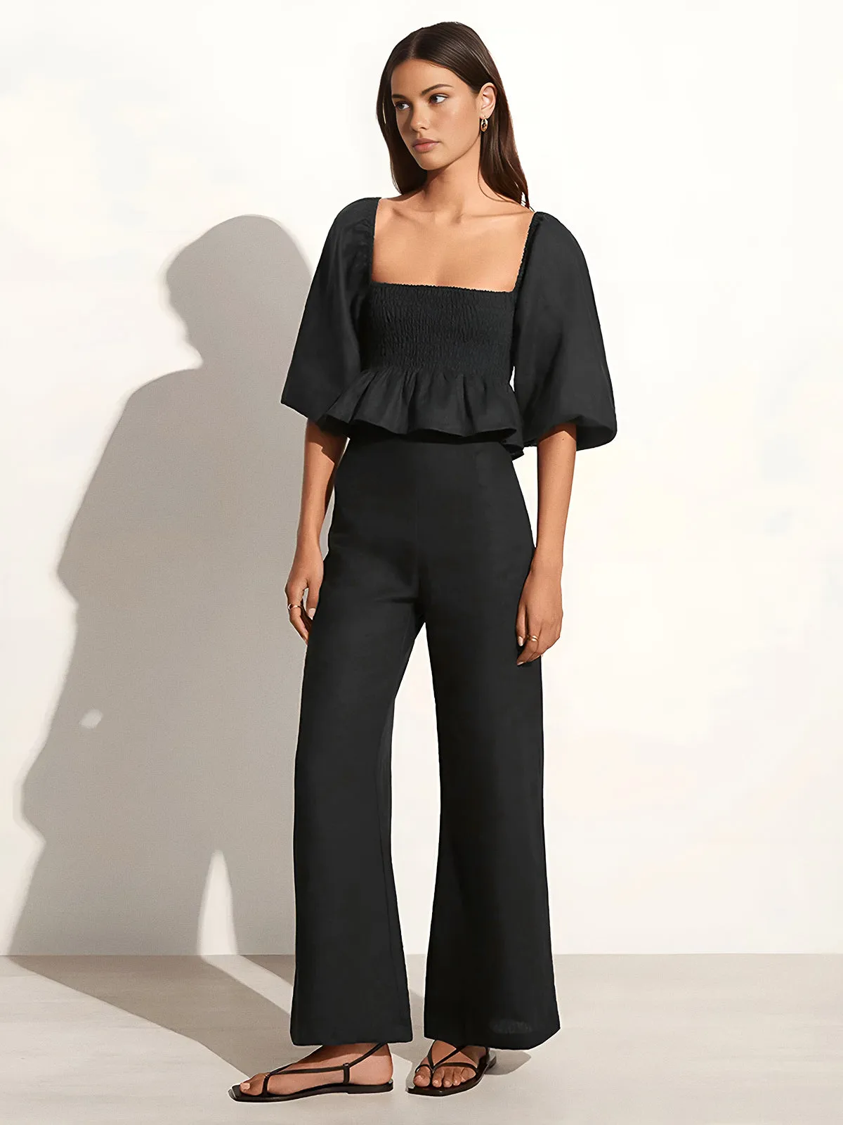 Cotton & Linen Square Neck With Bishop Sleeve Pant Set sold by COMMENSE