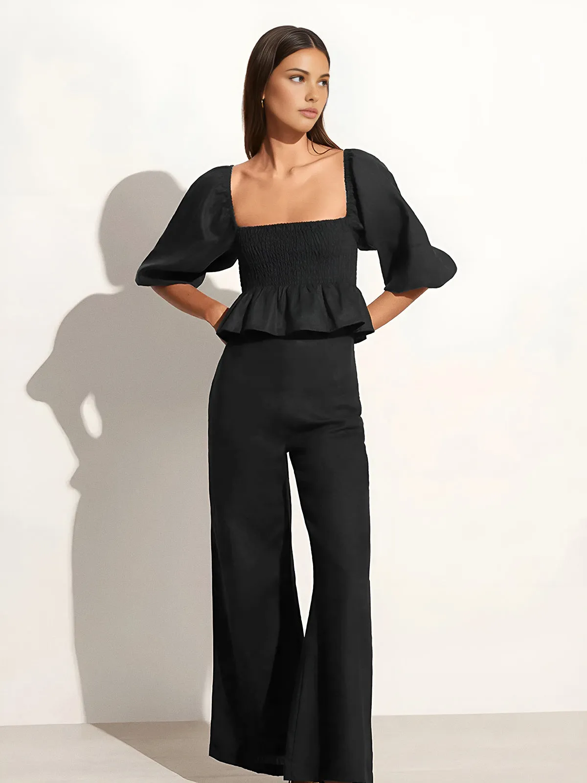 Cotton & Linen Square Neck With Bishop Sleeve Pant Set sold by COMMENSE product image thumbnail 2