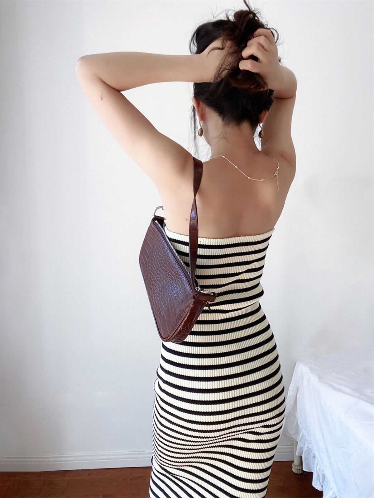 Stripe Strapless Tube Midi Dress sold by COMMENSE product image thumbnail 4