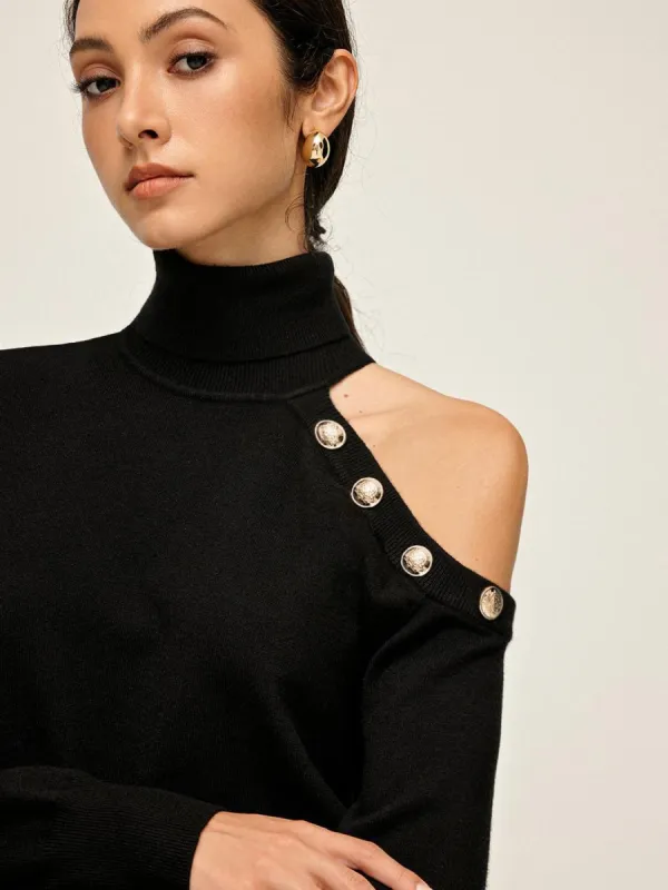 Turtleneck Asymmetrical One Shoulder Sweater sold by COMMENSE