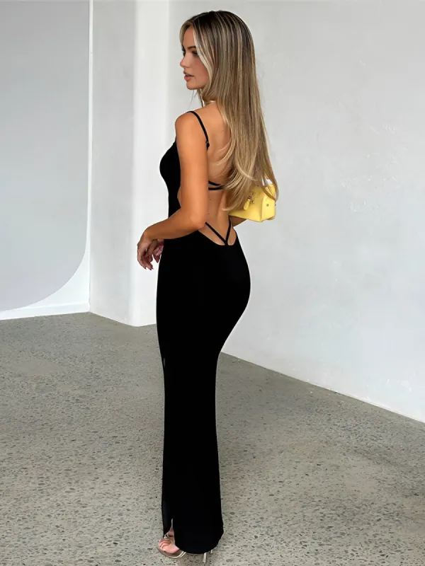 Back Straps Knit Long Dress sold by COMMENSE
